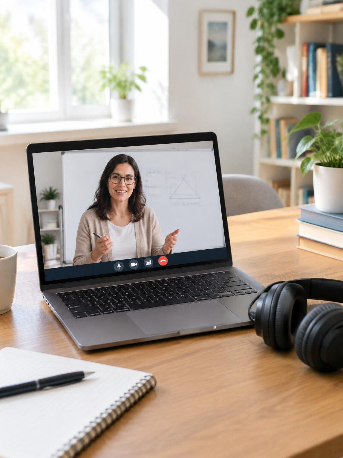 Laptop on a table for a video call