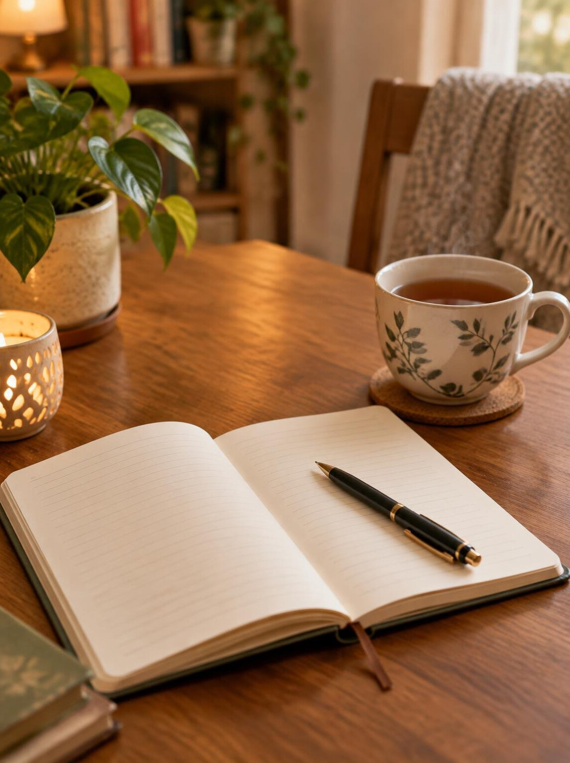 Notebook and pen on a table at home